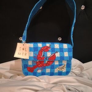 New Viral Sol And Mer Fully Beaded Blue Checkered Lobster Shoulder Bag